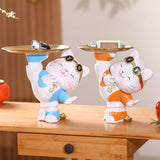 Maxbell Cat Figurine Desk Storage Tray Art Craft Ornament for Bookshelf Dining Table orange