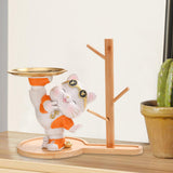 Maxbell Cat Figurine Desk Storage Tray Art Craft Ornament for Bookshelf Dining Table orange
