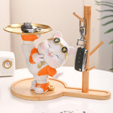 Maxbell Cat Figurine Desk Storage Tray Art Craft Ornament for Bookshelf Dining Table orange