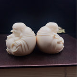 Maxbell Wood Carving Maitreya Sitting Statue Handmade Tabletop Sculpture for Bedroom