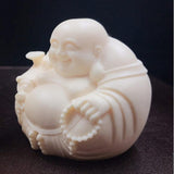 Maxbell Wood Carving Maitreya Sitting Statue Handmade Tabletop Sculpture for Bedroom