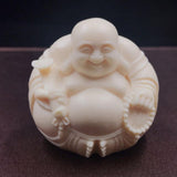 Maxbell Wood Carving Maitreya Sitting Statue Handmade Tabletop Sculpture for Bedroom