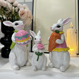 Maxbell 3Pcs Rabbit Statue Ornaments Cute Animal Decorations for Bedroom Yard Indoor