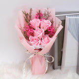 Maxbell Artificial Soap Flower Bouquet Realistic Valentines Day Gift for Mothers Day Pink Rose