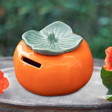 Maxbell Persimmon Ceramic Jar Canister Orange Cash Bank for Desk Living Room Balcony