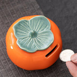 Maxbell Persimmon Ceramic Jar Canister Orange Cash Bank for Desk Living Room Balcony
