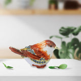 Enamel Hinged Jewelry Box Rings Holder Collectible Figurine Bird Trinket Box Light Brown