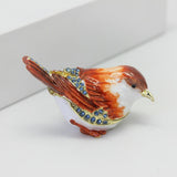 Enamel Hinged Jewelry Box Rings Holder Collectible Figurine Bird Trinket Box Light Brown
