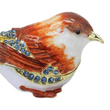 Enamel Hinged Jewelry Box Rings Holder Collectible Figurine Bird Trinket Box Light Brown