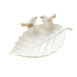 Porcelain Leaf Shaped Earrings Jewelry Tray Snack Plate for Housewarming Gift White
