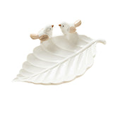 Porcelain Leaf Shaped Earrings Jewelry Tray Snack Plate for Housewarming Gift White