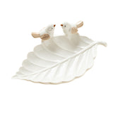 Porcelain Leaf Shaped Earrings Jewelry Tray Snack Plate for Housewarming Gift White