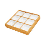 Maxbell Maxbell Bamboo Fruit Tray with Ceramic White Bowls Food Tray for Office Home Camping 30.5x30.5x5cm 9 compartments