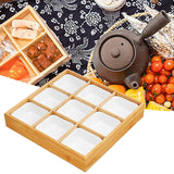 Maxbell Maxbell Bamboo Fruit Tray with Ceramic White Bowls Food Tray for Office Home Camping 30.5x30.5x5cm 9 compartments