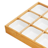 Maxbell Maxbell Bamboo Fruit Tray with Ceramic White Bowls Food Tray for Office Home Camping 30.5x30.5x5cm 9 compartments