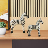 Maxbell Maxbell 2Pcs Wooden Zebra Statue Sculpture Ornament for Desktop Cabinet Shelf Office