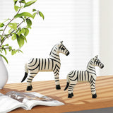 Maxbell Maxbell 2Pcs Wooden Zebra Statue Sculpture Ornament for Desktop Cabinet Shelf Office