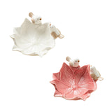 Maxbell Ceramic Flower Shaped Ring Trinket Tray Business Cards Holder for Room Decor White