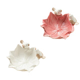 Maxbell Ceramic Flower Shaped Ring Trinket Tray Business Cards Holder for Room Decor White