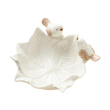 Maxbell Ceramic Flower Shaped Ring Trinket Tray Business Cards Holder for Room Decor White