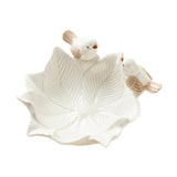 Maxbell Ceramic Flower Shaped Ring Trinket Tray Business Cards Holder for Room Decor White