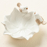 Maxbell Ceramic Flower Shaped Ring Trinket Tray Business Cards Holder for Room Decor White