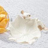 Maxbell Ceramic Flower Shaped Ring Trinket Tray Business Cards Holder for Room Decor White