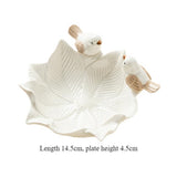 Maxbell Ceramic Flower Shaped Ring Trinket Tray Business Cards Holder for Room Decor White