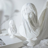 Veiled Female Bust Statue Sculpture Decor Nordic Goddess Statue for Cabinets L
