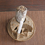 Maxbell Maxbell Sage Holder Ceramic Unique Palo Santo Holder for Cabinet Dining Room Desktop Brown and White
