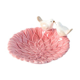 Maxbell 5inch Circular Ceramic Ring Trinket Tray with 2 Birds Statues for Room Decor Pink