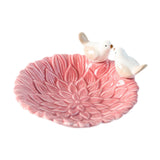 Maxbell 5inch Circular Ceramic Ring Trinket Tray with 2 Birds Statues for Room Decor Pink