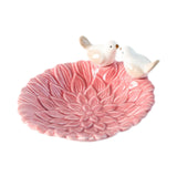 Maxbell 5inch Circular Ceramic Ring Trinket Tray with 2 Birds Statues for Room Decor Pink