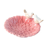 Maxbell 5inch Circular Ceramic Ring Trinket Tray with 2 Birds Statues for Room Decor Pink