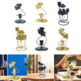 Iron Taper Candle Holder with Ginkgo Leaf Sculpture for Wedding Dining Table Black 1 Cup 1 Leaf
