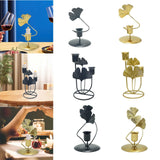 Iron Taper Candle Holder with Ginkgo Leaf Sculpture for Wedding Dining Table Black 1 Cup 1 Leaf