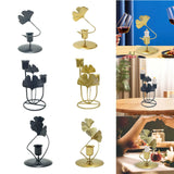 Iron Taper Candle Holder with Ginkgo Leaf Sculpture for Wedding Dining Table Black 1 Cup 1 Leaf