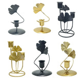 Iron Taper Candle Holder with Ginkgo Leaf Sculpture for Wedding Dining Table Black 1 Cup 1 Leaf