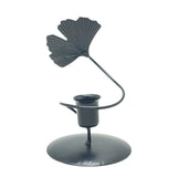 Iron Taper Candle Holder with Ginkgo Leaf Sculpture for Wedding Dining Table Black 1 Cup 1 Leaf
