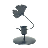 Iron Taper Candle Holder with Ginkgo Leaf Sculpture for Wedding Dining Table Black 1 Cup 1 Leaf