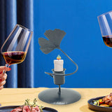 Iron Taper Candle Holder with Ginkgo Leaf Sculpture for Wedding Dining Table Black 1 Cup 1 Leaf