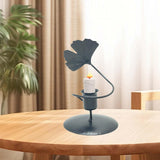 Iron Taper Candle Holder with Ginkgo Leaf Sculpture for Wedding Dining Table Black 1 Cup 1 Leaf
