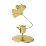 Maxbell Maxbell Iron Taper Candle Holder with Ginkgo Leaf Sculpture for Wedding Dining Table Golden 1 Cup 1 Leaf