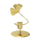 Maxbell Maxbell Iron Taper Candle Holder with Ginkgo Leaf Sculpture for Wedding Dining Table Golden 1 Cup 1 Leaf