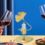 Maxbell Maxbell Iron Taper Candle Holder with Ginkgo Leaf Sculpture for Wedding Dining Table Golden 1 Cup 1 Leaf