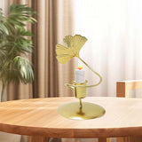 Maxbell Maxbell Iron Taper Candle Holder with Ginkgo Leaf Sculpture for Wedding Dining Table Golden 1 Cup 1 Leaf