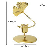 Maxbell Maxbell Iron Taper Candle Holder with Ginkgo Leaf Sculpture for Wedding Dining Table Golden 1 Cup 1 Leaf
