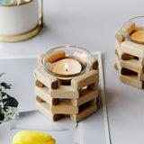 Maxbell Maxbell Wooden Glass Tealight Candle Holder Dining Room Desk Anniversary Candlestick