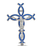Maxbell Maxbell Standing Cross Figurine Religious Sculpture for Indoor Thanksgiving Entrance Silver Blue
