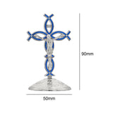 Maxbell Maxbell Standing Cross Figurine Religious Sculpture for Indoor Thanksgiving Entrance Silver Blue